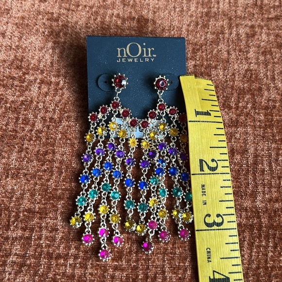 nOir Jewelry Gold Colorful Rhinestone Earrings New - Picture 2 of 3
